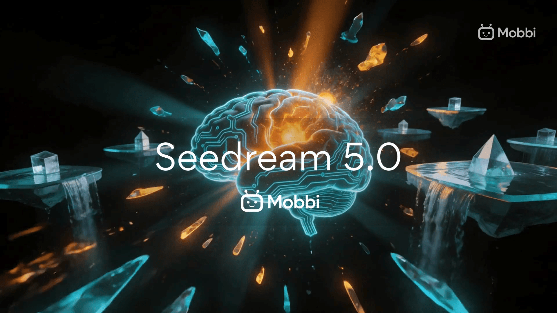 Seedream 5.1 Lite AI image generation now live on Mobbi — glowing neural brain with crystal shards representing deep thinking architecture