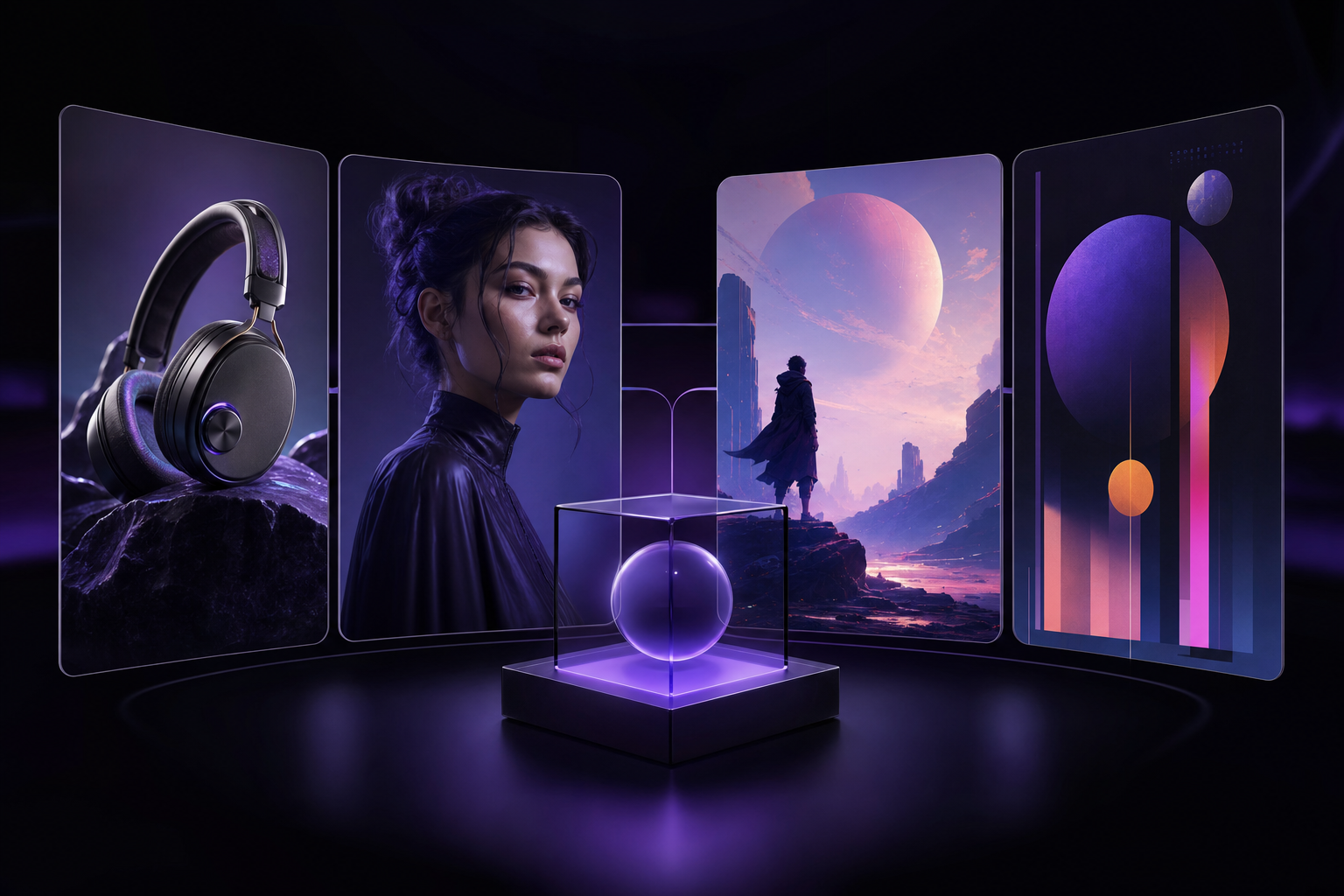 AI image art studio showing multiple visual style directions from one prompt, including photoreal and illustration outputs