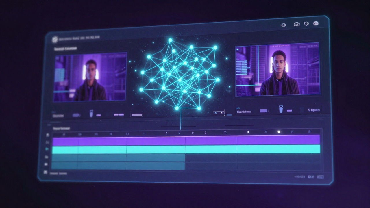 Kling 3.0 AI video generation technology preview with futuristic neural network visualization