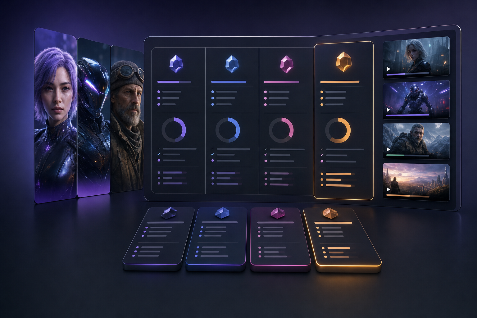 Kling AI pricing comparison with character animation previews, credit meters, and resolution choices
