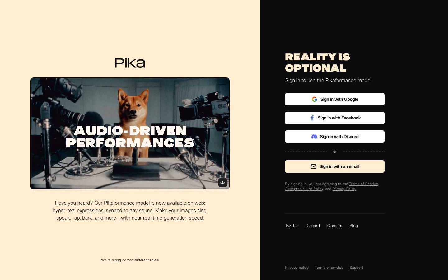 Pika AI video generator homepage