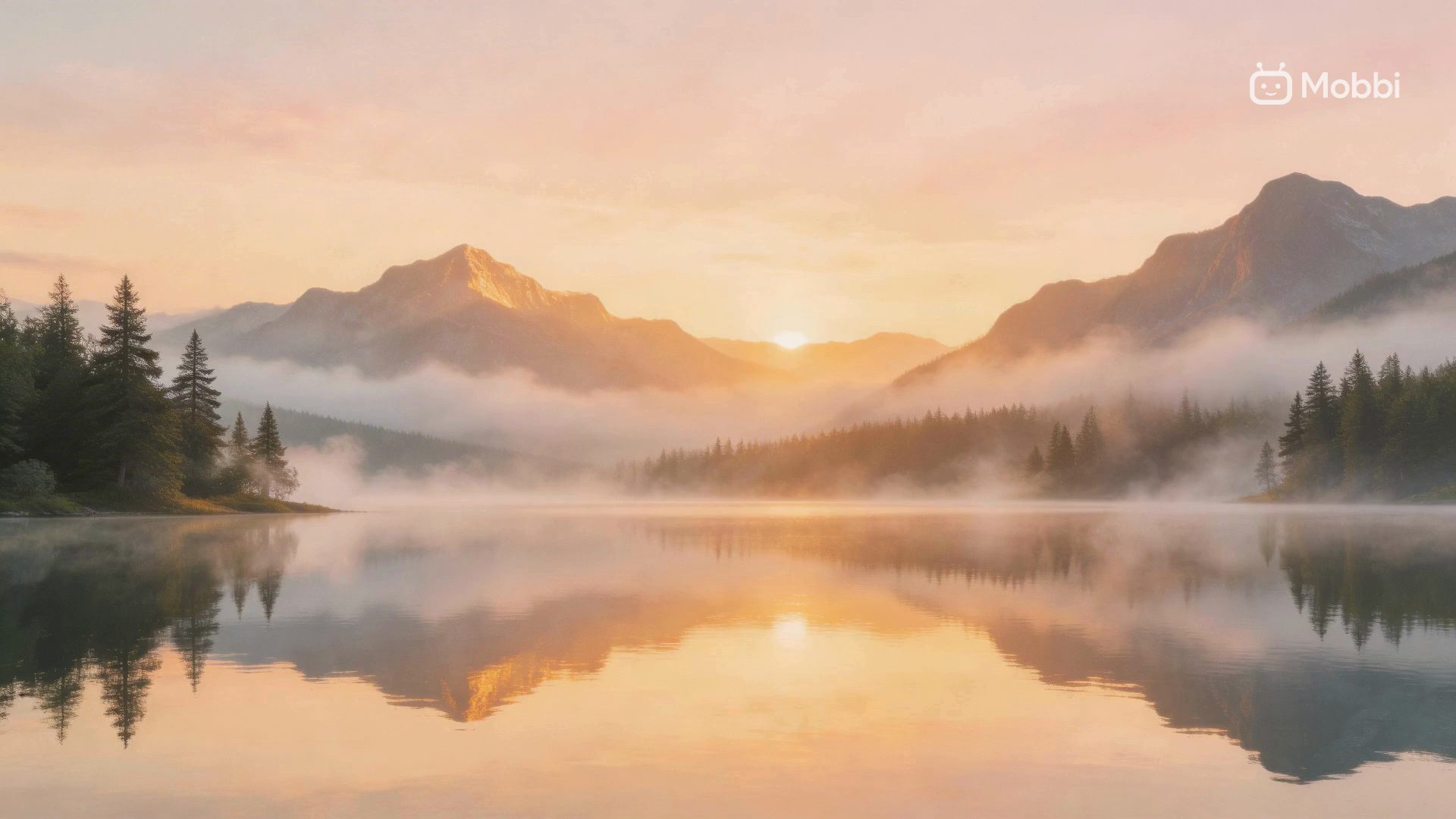 Seedream 5.1 Lite photorealism — mountain landscape with misty lake, pine forests, and sunrise at photographic quality indistinguishable from a real photograph