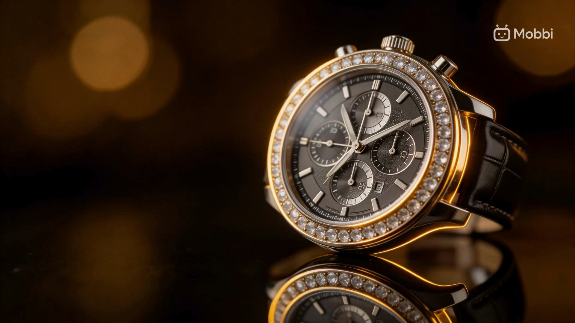 Seedream 5.1 Lite AI product photography — luxury chronograph watch with diamond bezel rendered with studio-quality lighting, accurate reflections, and professional composition