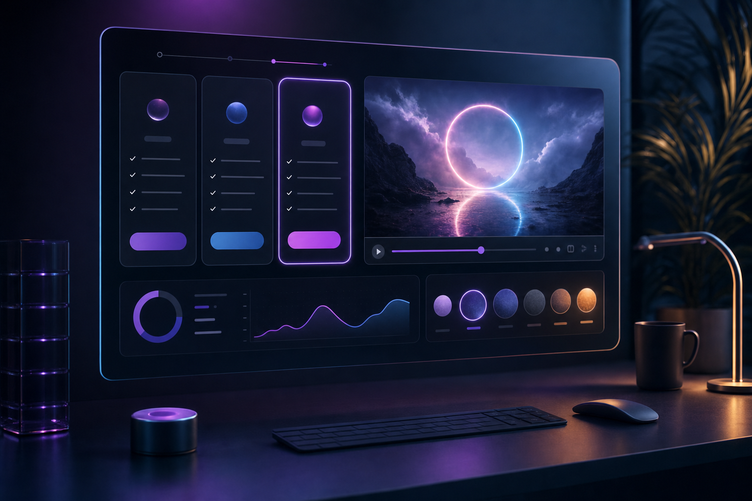 Sora 2 pricing analysis dashboard with subscription tiers, credit chips, and cinematic video preview frames