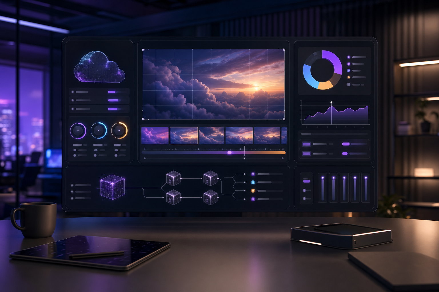 Google Veo 3 pricing dashboard with cloud compute meters, video previews, and credit calculations